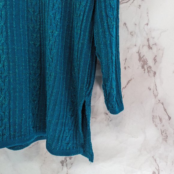 Diane Von Firstenburg Sweater Womens Large Teal Vtg Oversized Glitter Sparkle - Picture 4 of 11